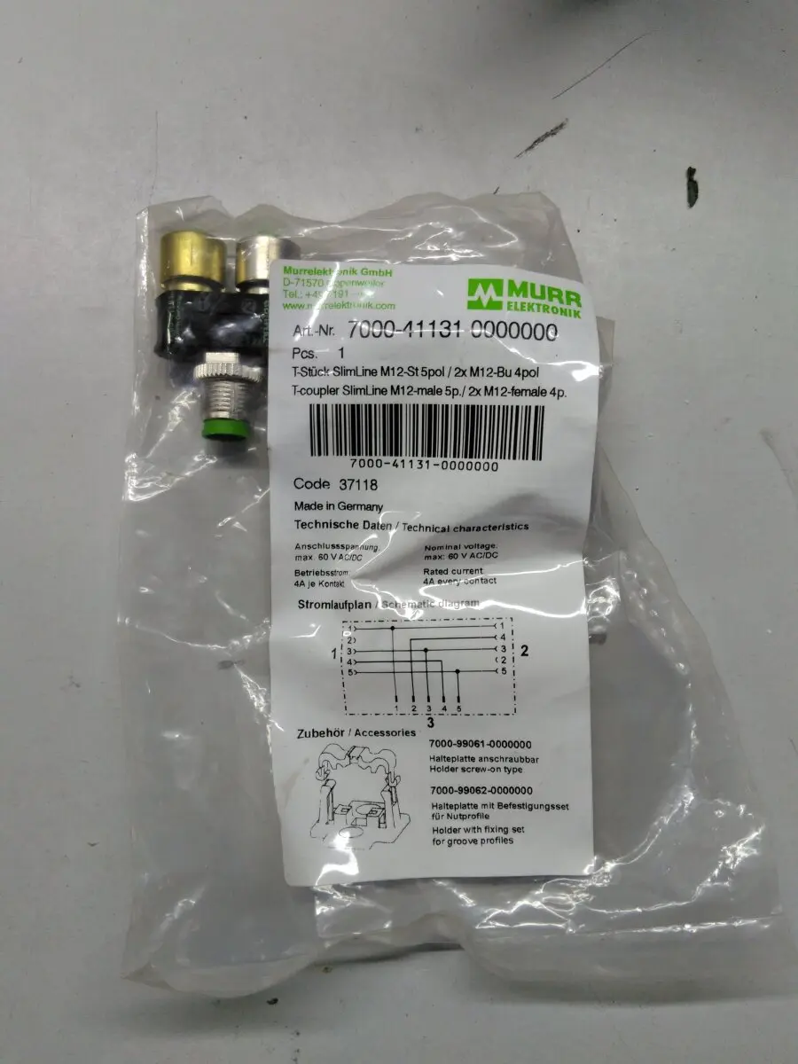 Produktfoto 1 von MURR ELEKTRONIK 7000-41131-0000000 T-Stück SlimLine M12 St. / 2x M12 Bu. A-kod.