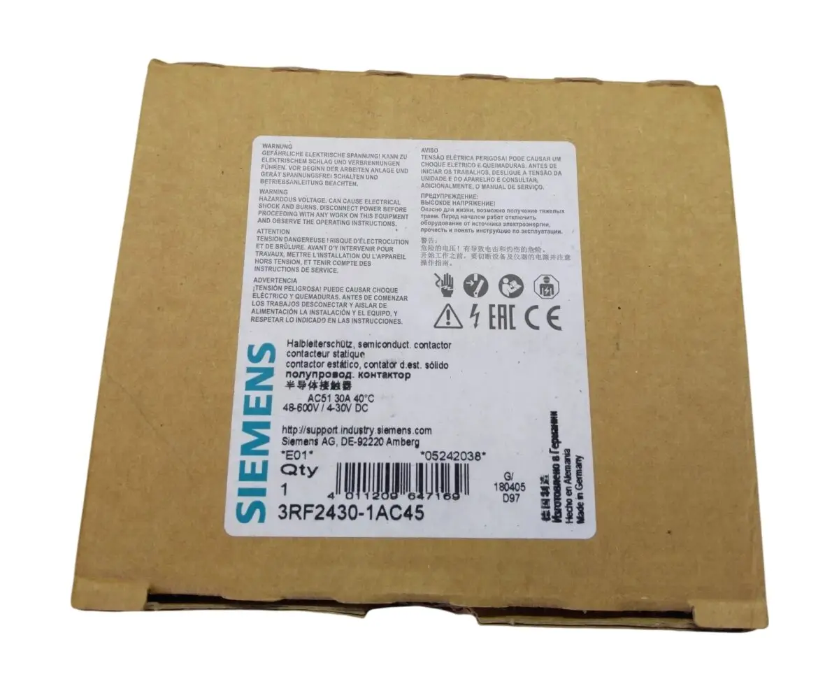 Produktfoto 1 von Siemens 3RF2430-1AC45 Halbleiterschütz Neu 30A 48-600V AC 4-30V DC