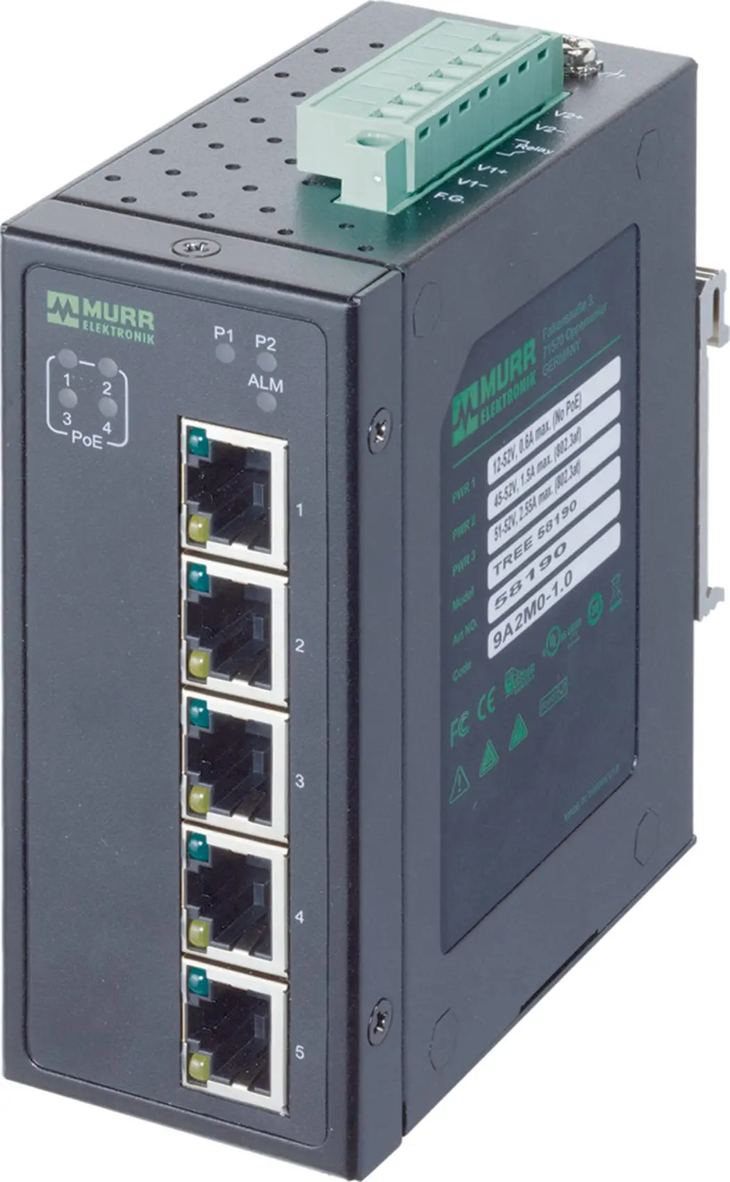 Produktfoto 1 von 5 Port Unmanaged Gigabit Switch 4 PoE Ports IP20 Metall 48 V