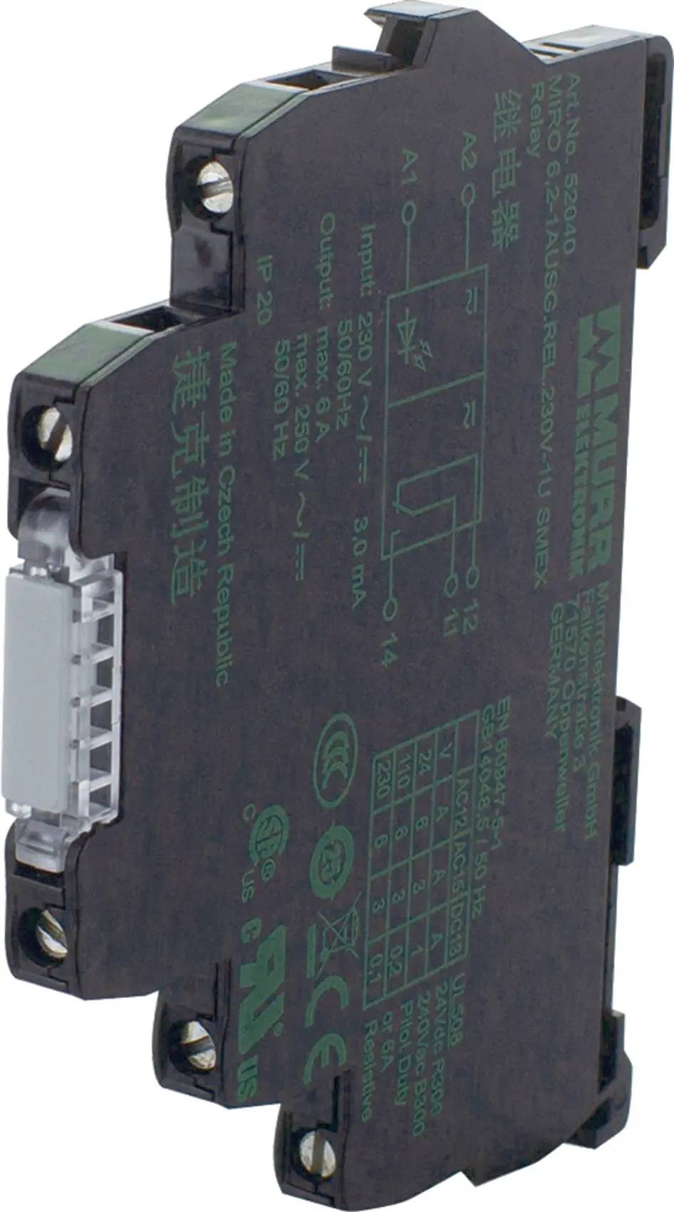 Produktfoto 1 von MIRO 6,2 230V-1U Ausgangsrelais IN: 230 VAC/DC - OUT: 250 VAC/DC / 6 A 2 Wechsle