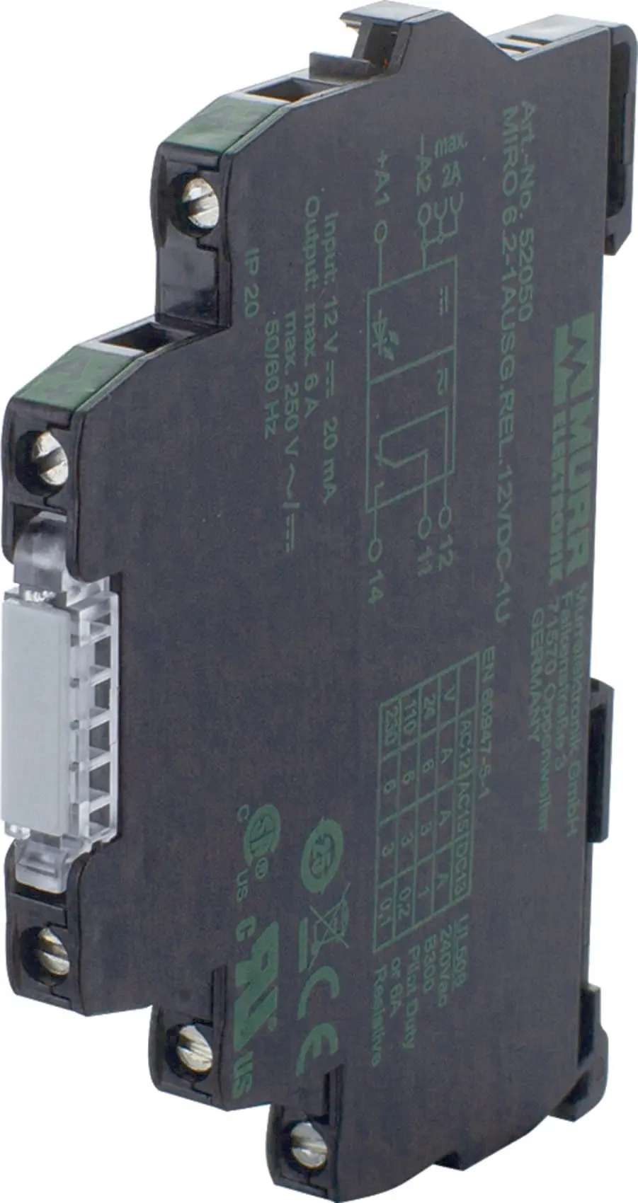 Produktfoto 1 von MIRO 6,2 Ausgangsrelais IN: 12 VDC - OUT : 230 VAC/DC / 6A 1 Wechsler - 6,2 mm,