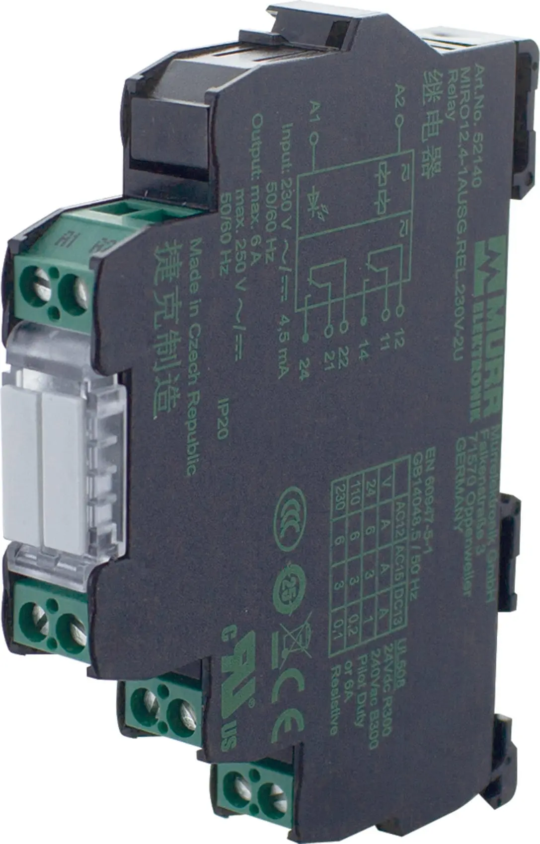 Produktfoto 1 von MIRO 12,4 230V-2U Ausgangsrelais IN: 230 VAC/DC - OUT: 250 VAC/DC / 6 A 2 Wechsl
