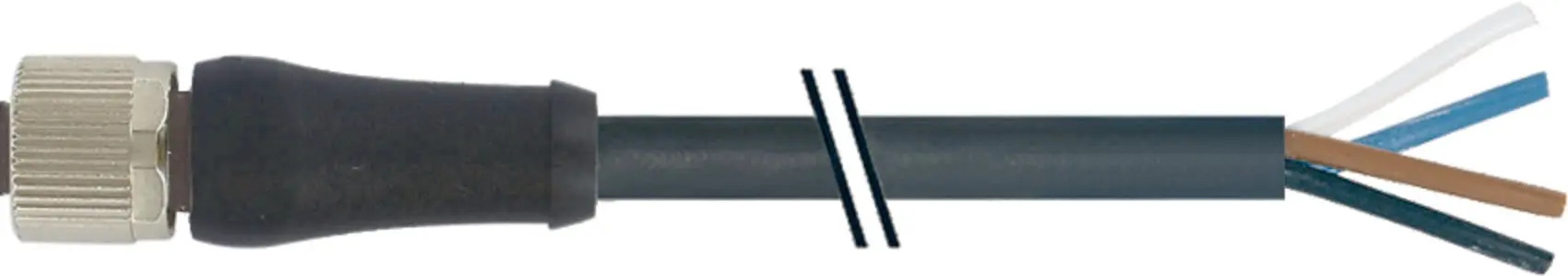 M12 Power L-kod. Bu. 4p. 0° freies Ltg.-ende PUR 4x1.5 sw UL/CSA+schleppk.