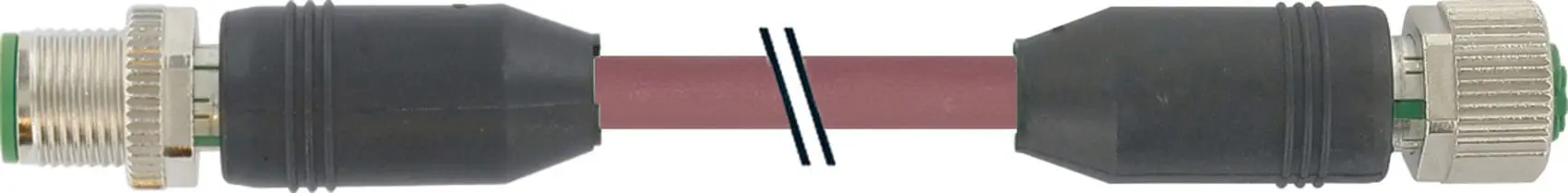 Produktfoto 1 von M12 St. ger. auf M12 Bu. ger. geschirmt b-cod. PUR-OB 1x2x0,64 geschirmt violett