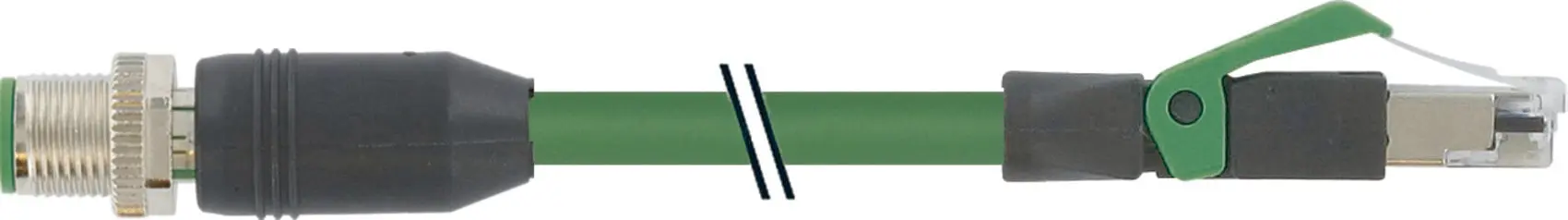 Produktfoto 1 von M12 St. ger. auf RJ45 ger. geschirmt, Ethernet PUR-OB 2x2x0,34 geschirmt grün