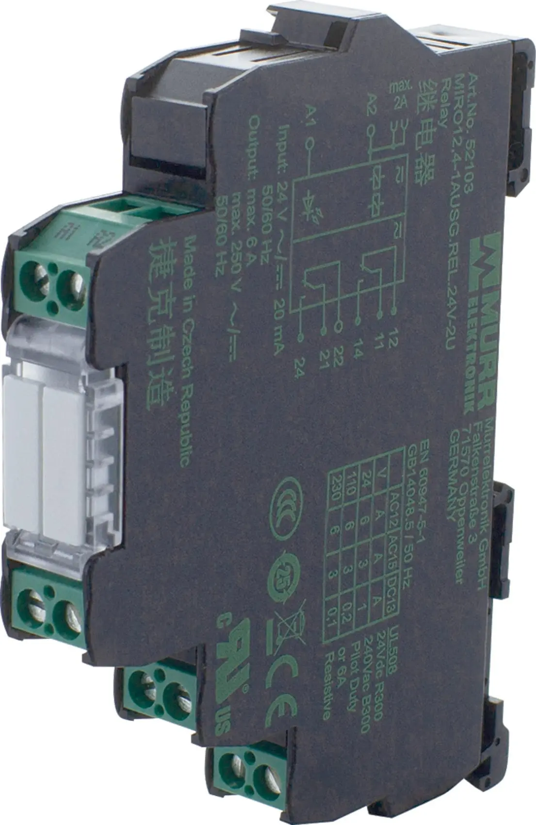 Produktfoto 1 von MIRO 12,4 24V-2U Ausgangsrelais IN: 24 V AC/DC - OUT: 250 VAC/DC / 6 A 2