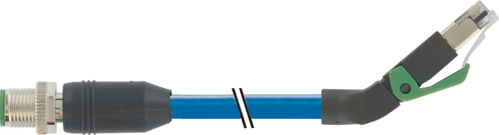 Produktfoto 1 von M12 St. 0°/ RJ45 45°oben geschirmt Ethernet PUR 2x2xAWG22 geschirmt