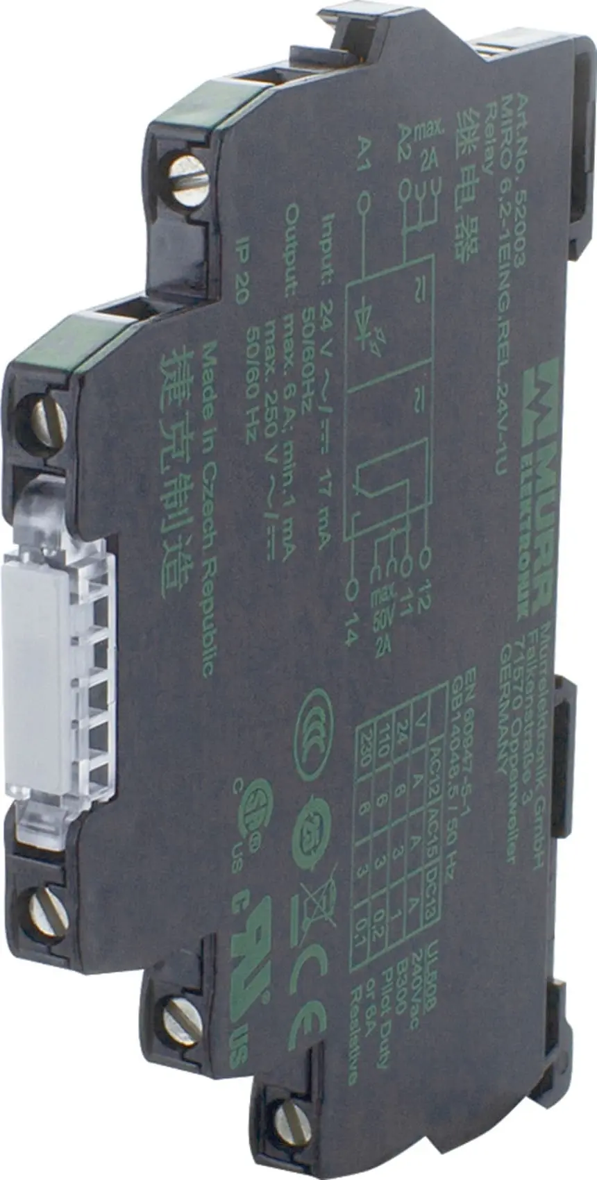 Produktfoto 1 von MIRO 6,2 24V-1U Eingangsrelais IN: 24 VA C/DC - OUT: 250 VAC/DC / 6 A 1 Wechsler