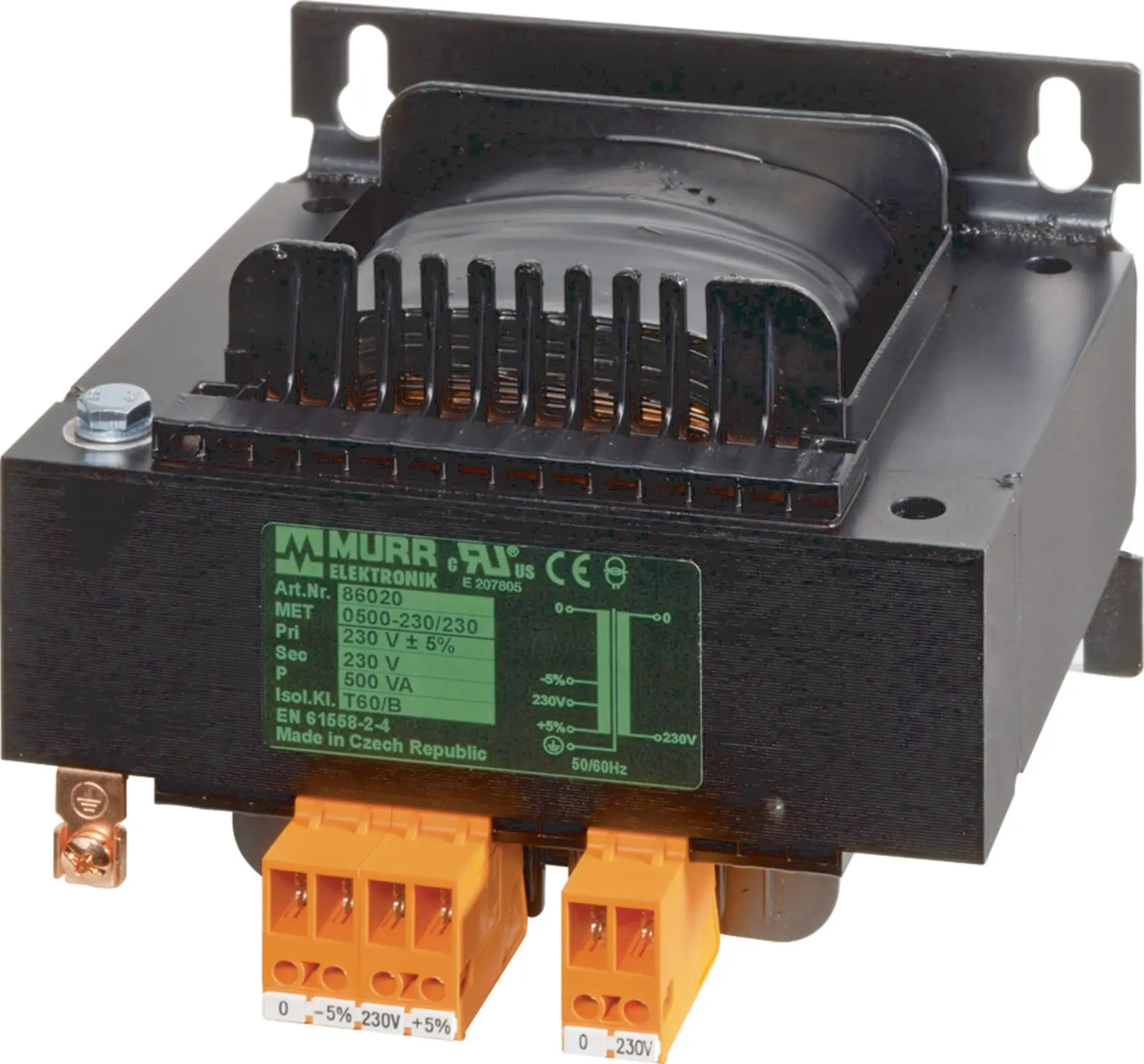 Produktfoto 1 von MET Einphasen Steuer- und Trenntransform ator P: 500VA IN: 230VAC+/- 5% OUT: