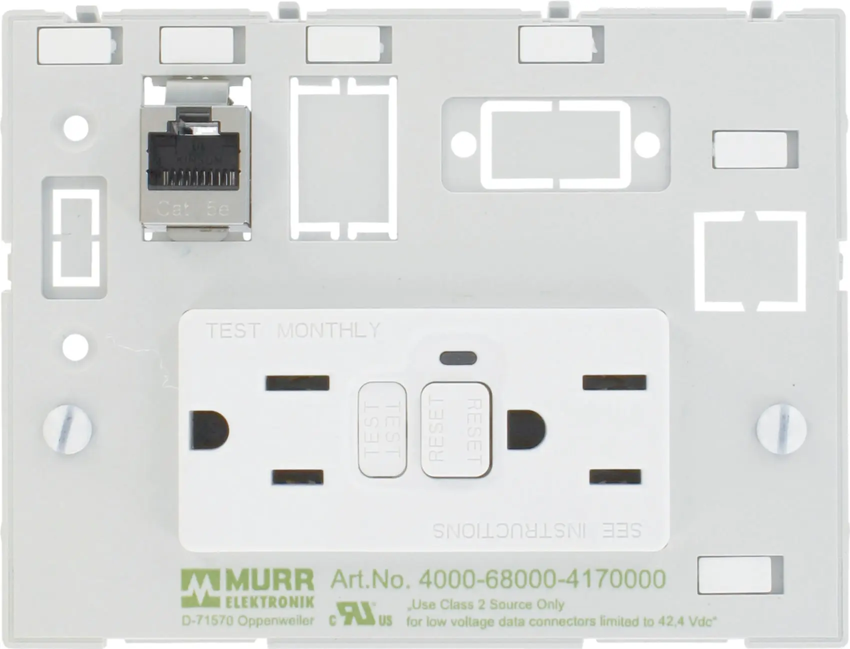 Produktfoto 1 von Modlink MSDD Kombieinsatz 2fach USA 2xNEMA 5-15 GFCI+1xRJ45 Bu/Bu