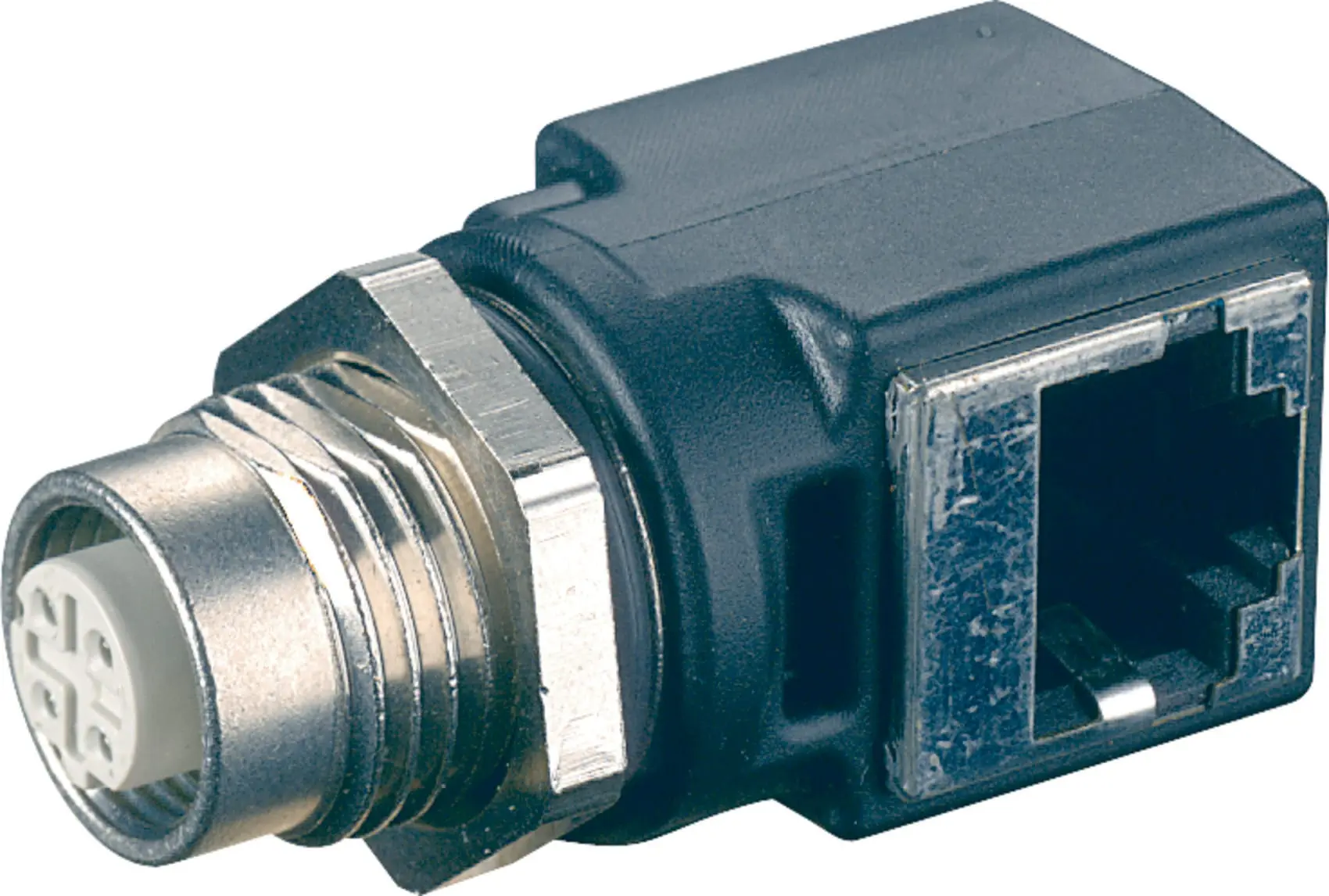 Produktfoto 1 von M12-RJ45-Ethernet-Adapter M12-Buchse d-c odiert, 4pol. auf RJ45-Buchse,gew.
