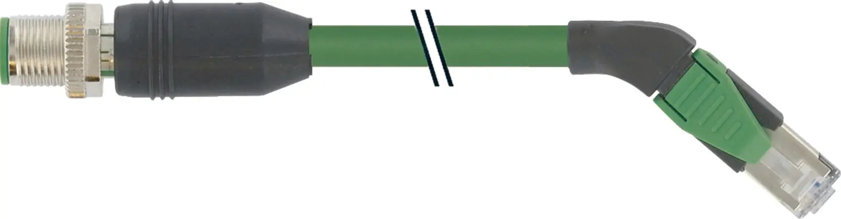 Produktfoto 1 von M12 St. ger.auf RJ45, 45°rechts geschirmt Ethernet PUR-OB 2x2x0,34