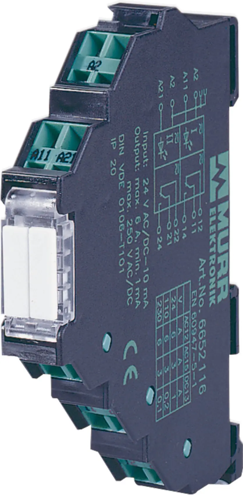 Produktfoto 1 von MIRO 12,4 24VDC-2U Ausgangsrelais IN: 24 VDC - OUT: 250 VAC/DC / 6 A - 2 Wechsle