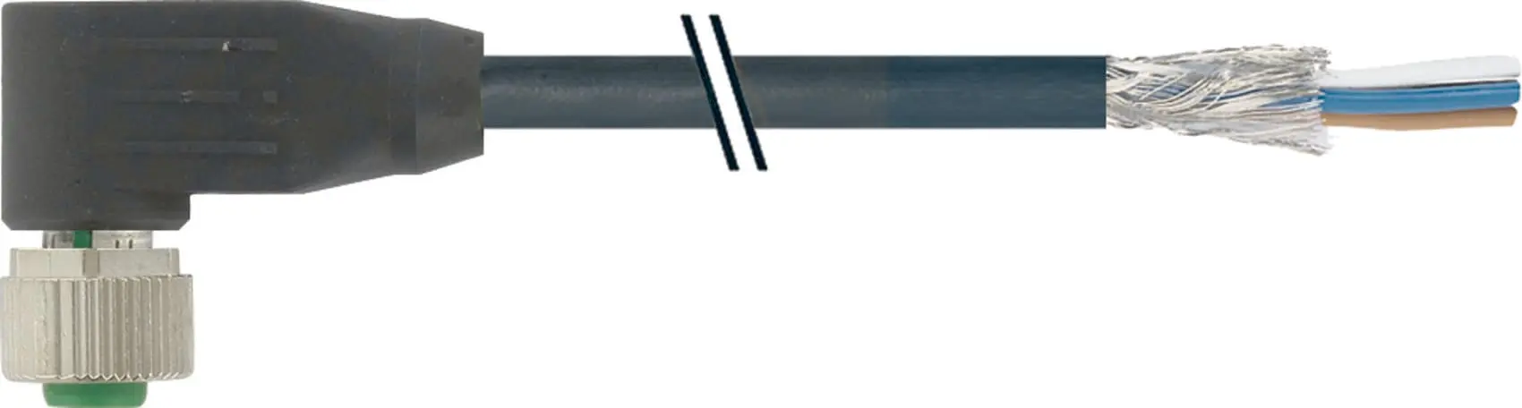 Produktfoto 1 von M12 Bu. 90° geschirmt freies Ltg.-ende PVC 4x0.34 geschirmt sw UL/CSA 5m