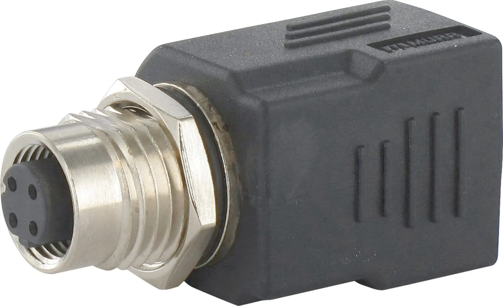 Produktfoto 1 von M12 Bu. D-cod. / RJ45 Ethernet-Adapter 0° 4-pol.