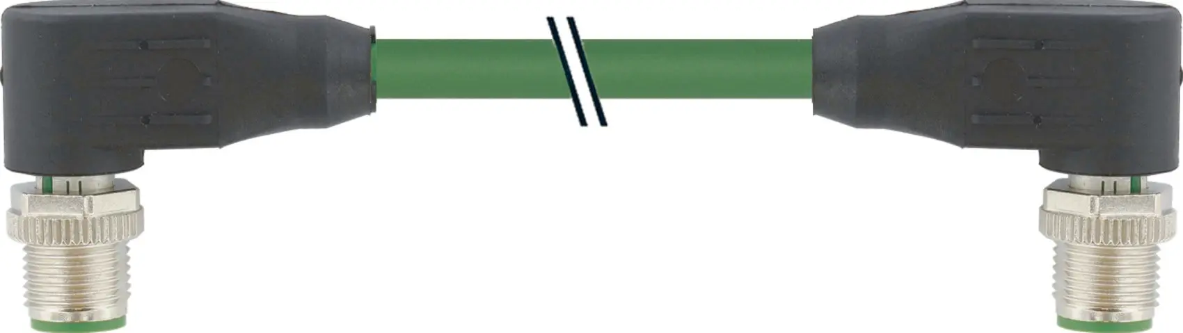 Produktfoto 1 von M12 St. 90° / M12 St. 90° gesch. Ethernet PUR 2x2xAWG22 gesch. gn UL/CSA