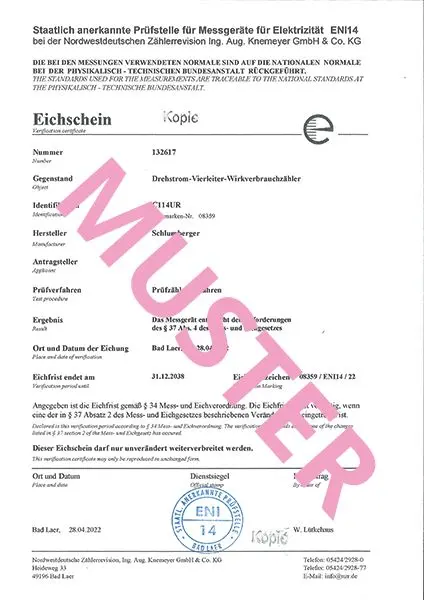 Produktfoto 1 von Ausstellung eines Eich- oder Beglaubigun gsscheines