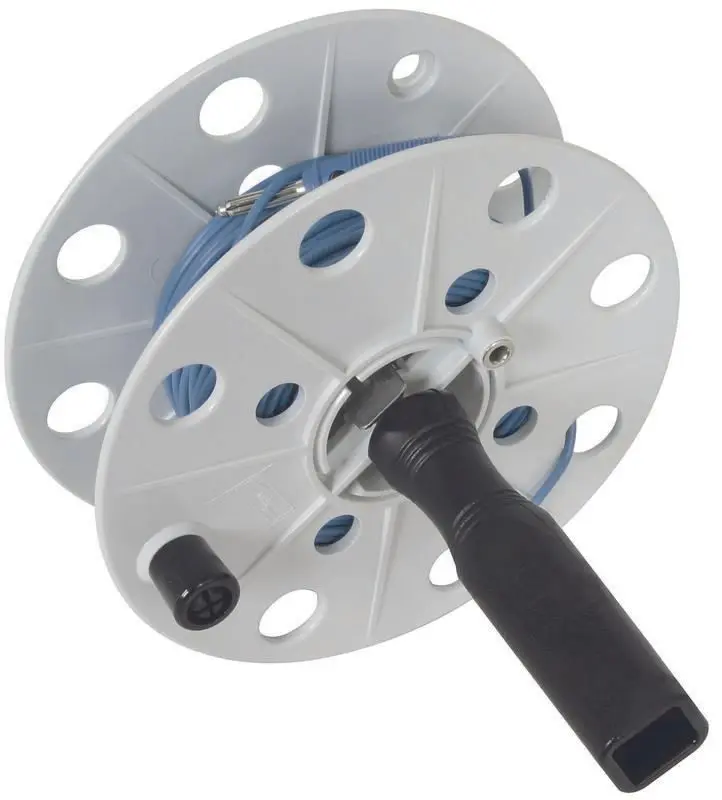 Produktfoto 1 von Drahthaspel K-grau B 40mm m. Buchse u. 25m Litze 0,75qmm blau m. Bananenstecker