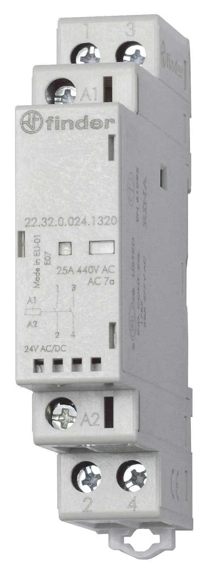Produktfoto 1 von Schütz f.Reiheneinbau, 2 Schließer 25A, Spule 12V AC/DC, LED-Anzeige