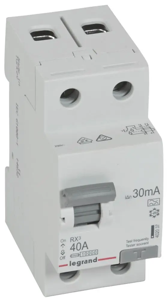 Produktfoto 1 von RX3 FI-Schalter 40A, 2-polig, 30mA, Typ A, 230VAC, 2TE