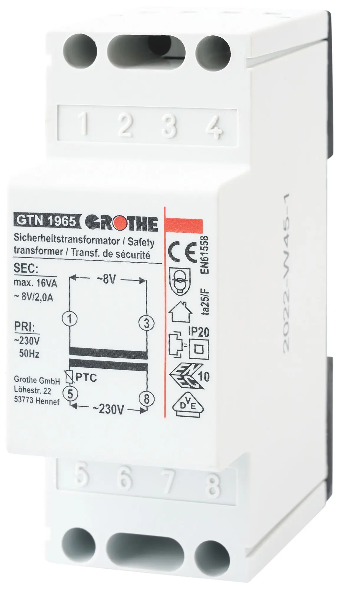 Produktfoto 1 von Sicherheitstransformator 8V~ (2,0A) ED 100%