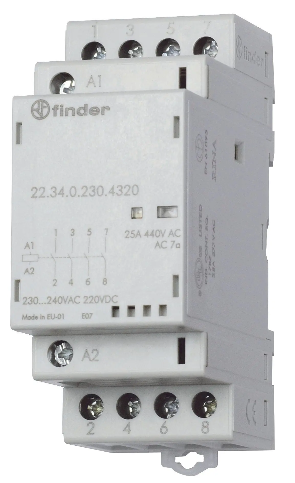 Produktfoto 1 von Schütz für Reiheneinbau 1Ö+3S 25A Spule 230VAC/DC AgSnO2 LED-Anzeige