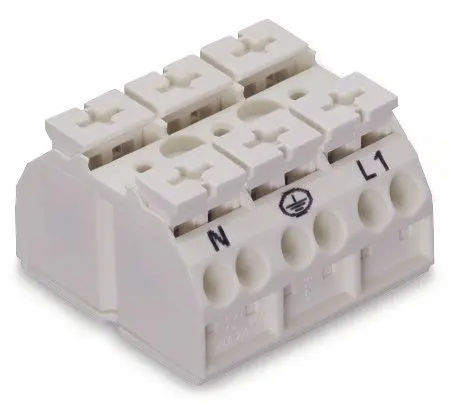 Produktfoto 1 von 4-Leiter-Geräteanschlussklemme,ohne PE-Kontakt,N-PE-L1,weiß