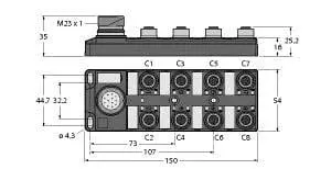 Produktfoto 1 von Passiver Aktuator-/Sensor-Verteiler M12 x 1 8-fach, mit M23-Steckverbinder