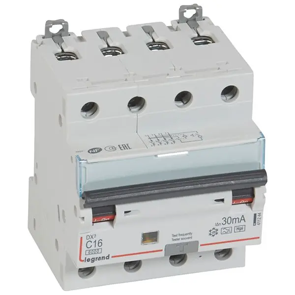 Produktfoto 1 von DX3 FI/LS-Schalter C-Char. 16A, 4-polig, 6kA, 30mA, Typ F, 400VAC, 4TE