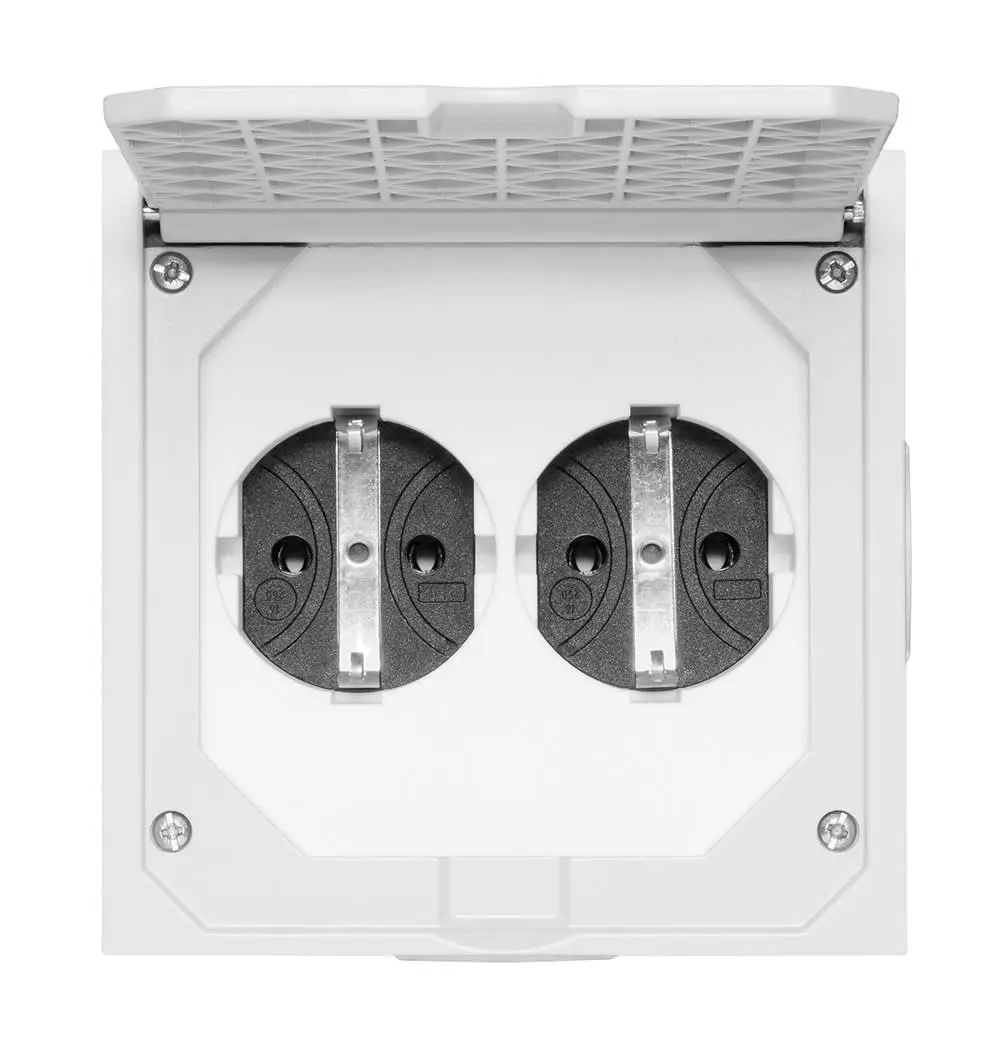 Produktfoto 1 von Einbaugehäuse Alu-Druckguss grau, 2-Fach-SCHUKO-Steckdose, IP41