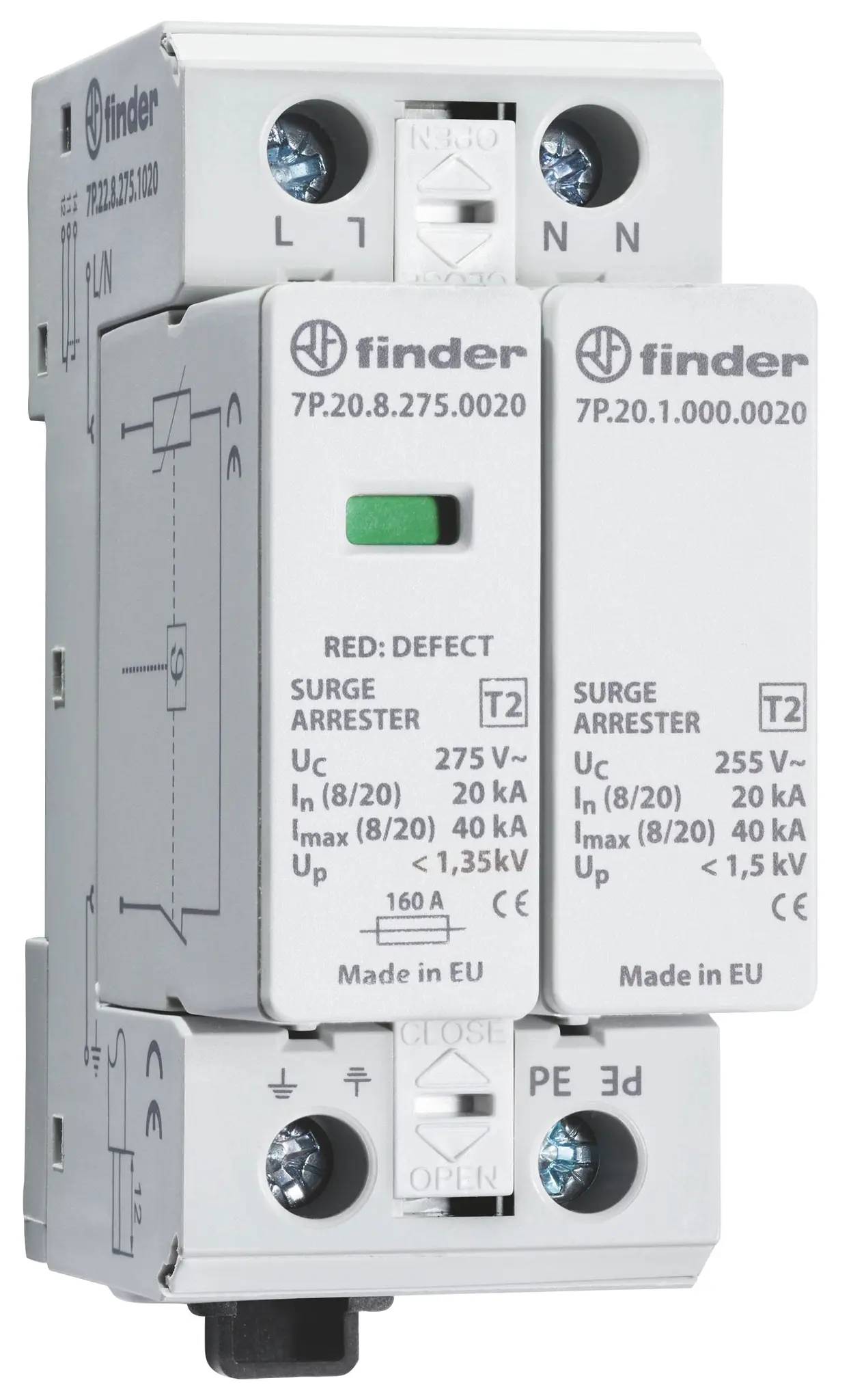 Produktfoto 1 von Überspannungsableiter Typ 2 Varistor u. Funkenstrecke für 1-Ph. TN-S+TT-Systemen