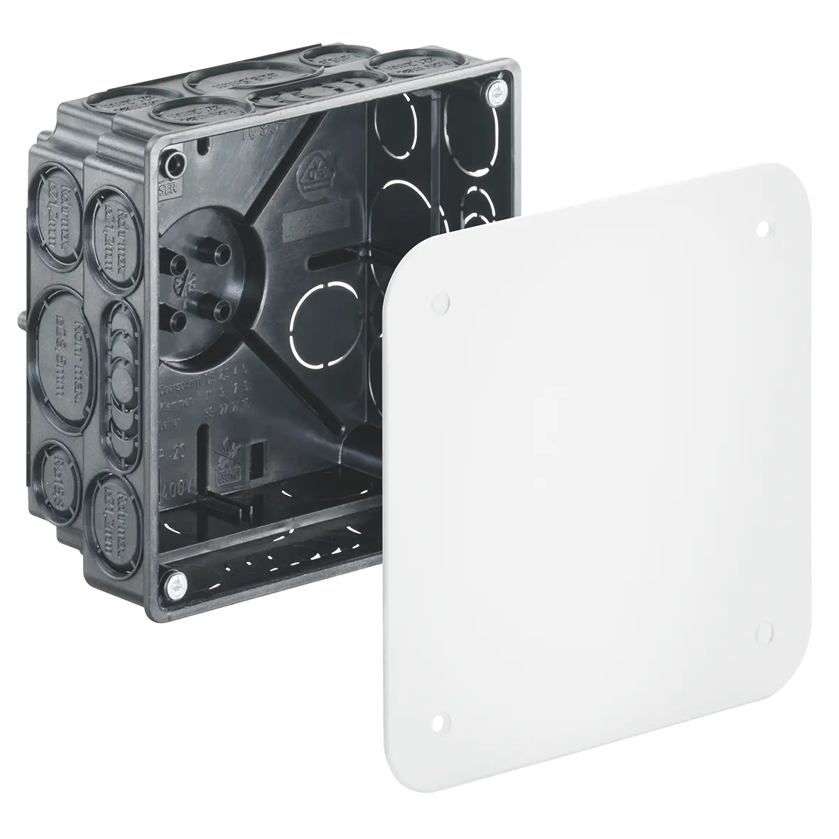 Verbindungskasten 107x107x51mm u.Deckel f.max 2 Stromkreise TS35 f.Klemms. 16qmm