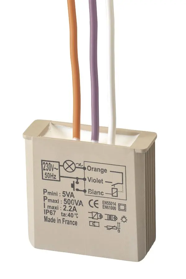 Stromstoßrelais UP Ein/Ausschalten 3-500W 230V 60mm 36x36x12mm