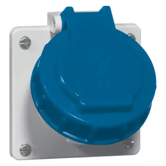 Produktfoto 1 von Steckdose SCHUKO, Alu-Guss, Einbau mit blauem Bajonettdeckel