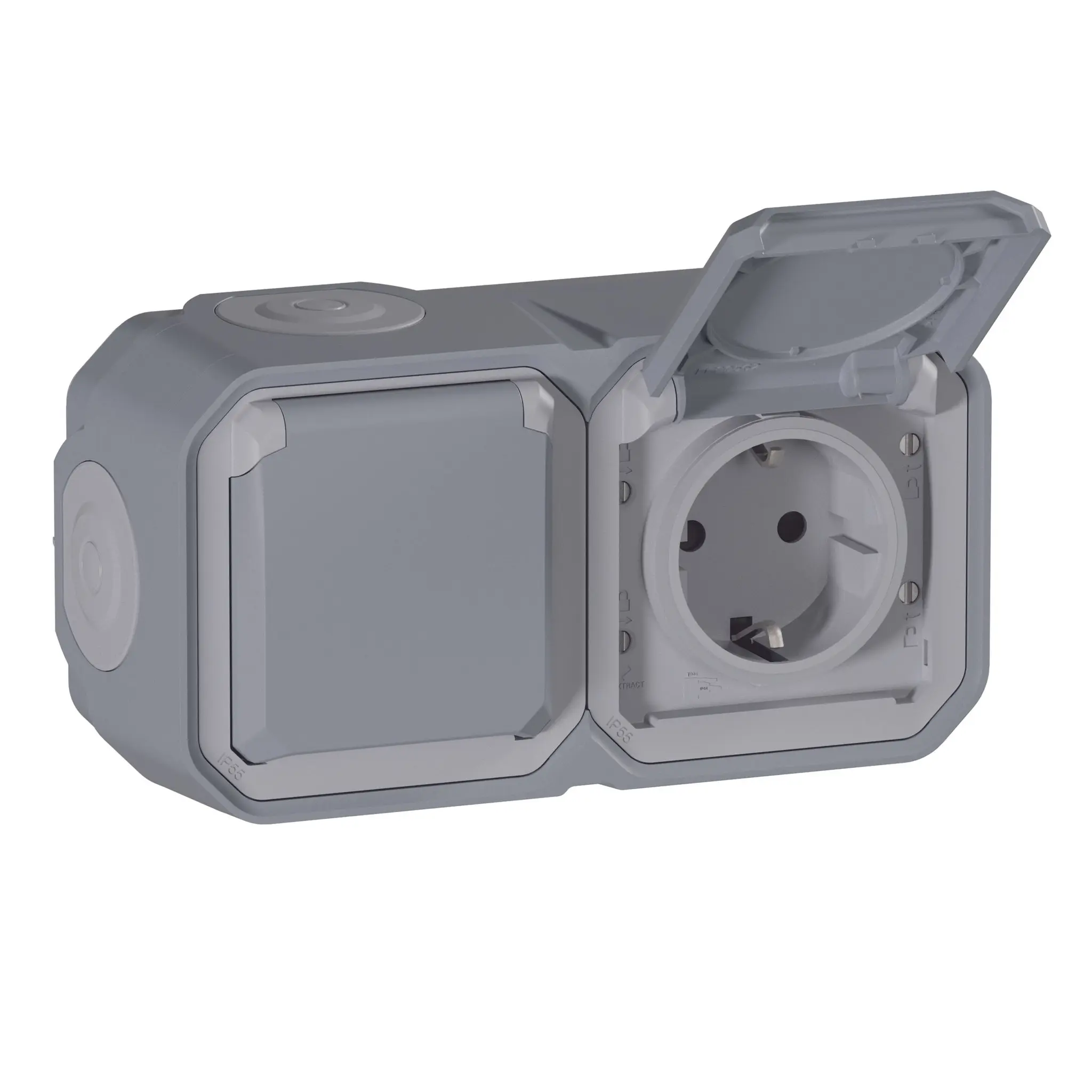 Produktfoto 1 von Plexo New FRAP 2-fach vorverdrahtete SSDO horizontal, SL, EB, IP44, IK 08,