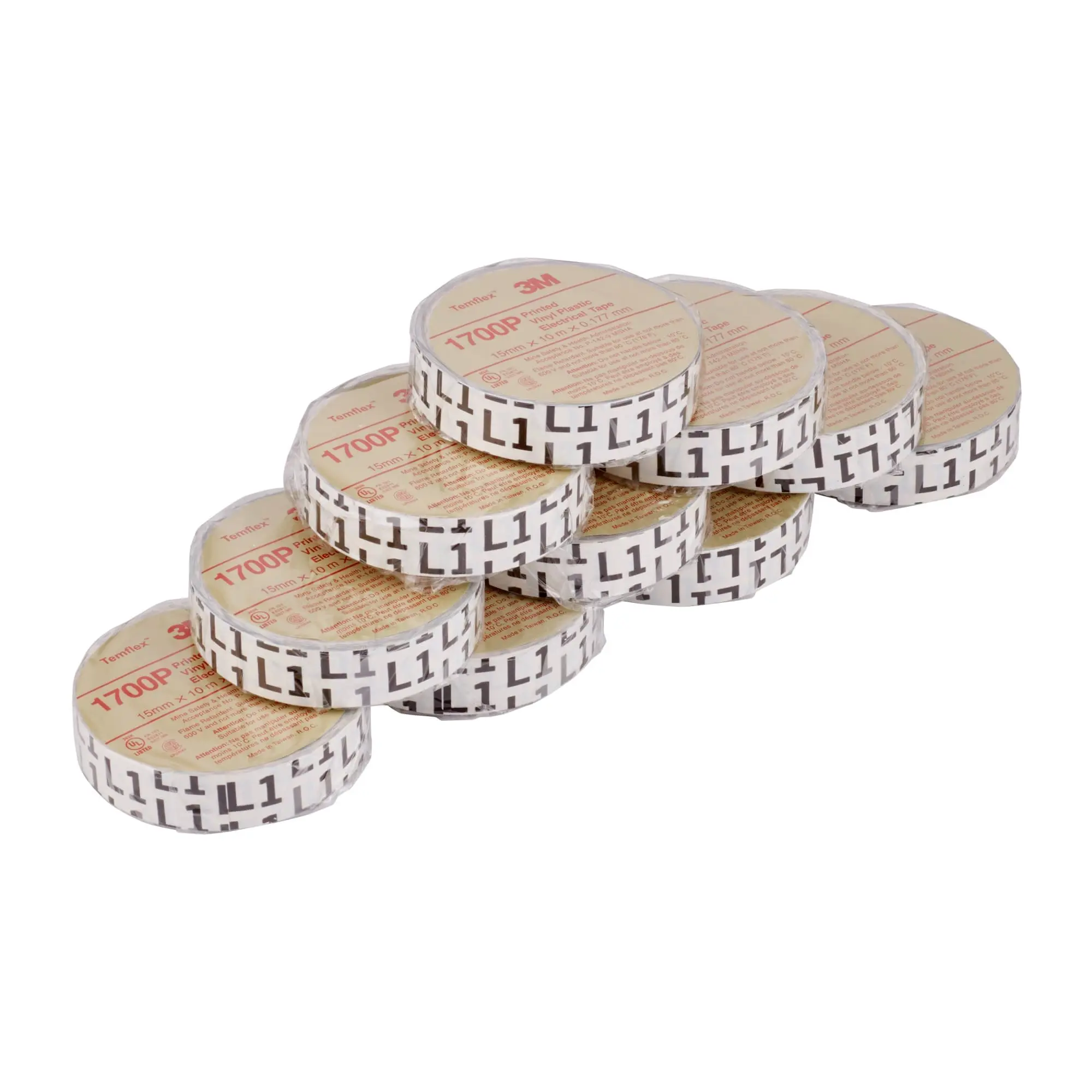 Produktfoto 1 von 3M Temflex™ 1700 Vinyl Elektro Isolierband, gr, 15mmx10m, 0,17mm, "L1"