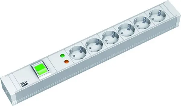 Produktfoto 1 von 19" PVC 6xSchuko 1xSchalter 1xÜSS Strom 2m Schuko