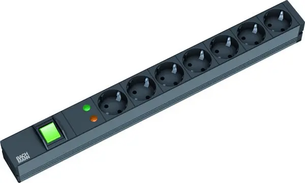 Produktfoto 1 von 19" 1HE 7xSchuko 1xSchalter 1xÜSS Strom 2m Schuko schwarz