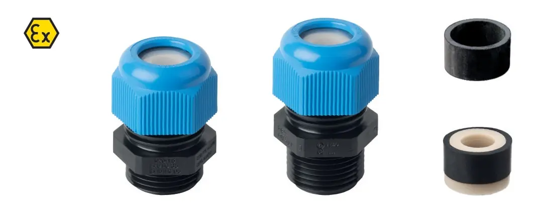 Produktfoto 1 von Ex-Kabelverschraubung M16 blau/schwarz L8mm IP66 -20-70°C