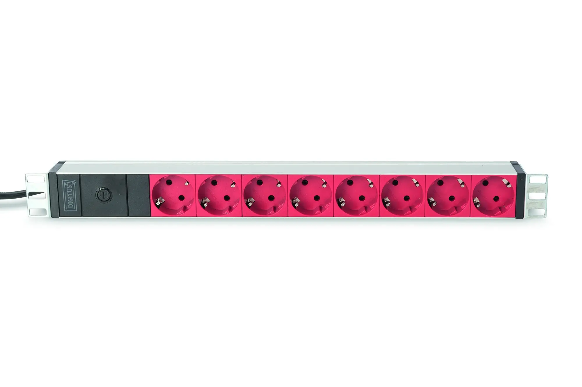 Produktfoto 1 von DIGITUS 1U Aluminium PDU 10A Plug 250VAC 50/60Hz 8xrote Schuko Abgriffe