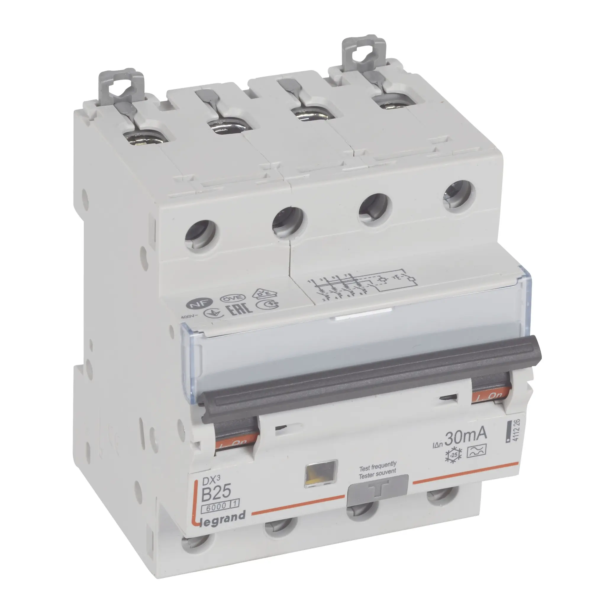 DX3 FI/LS-Schalter B-Char. 25A, 4-polig, 6kA, 30mA, Typ A, 400VAC, 4TE