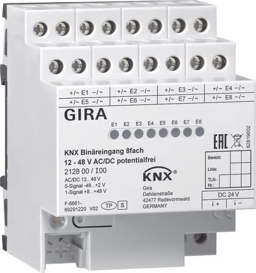 Produktfoto 1 von Binäreingang 8f 24V 12-48V AC/DC pot.frei KNX REG