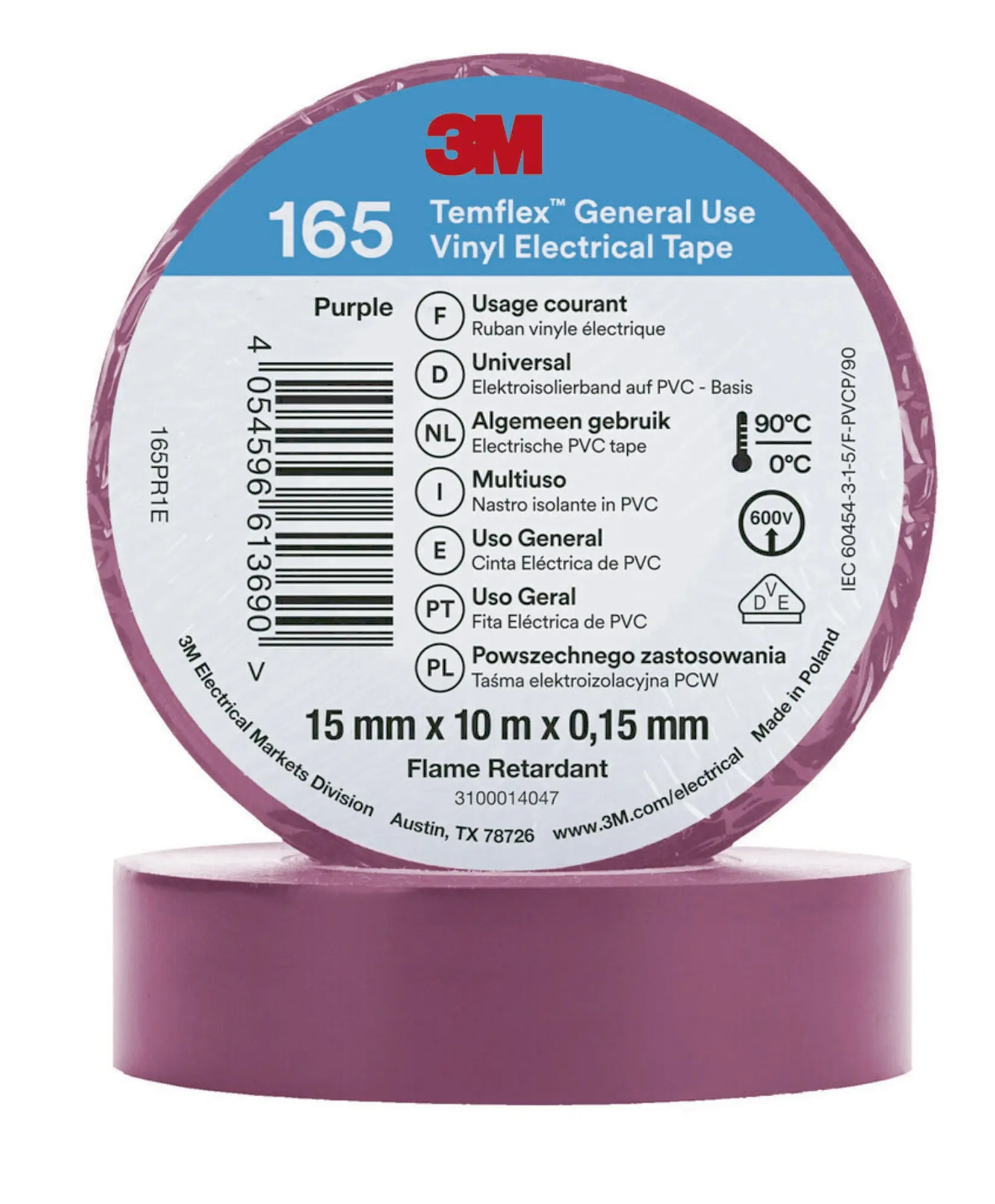 Produktfoto 1 von 3M Temflex Vinyl-Isolierband 165, Violett, 15mmx10m