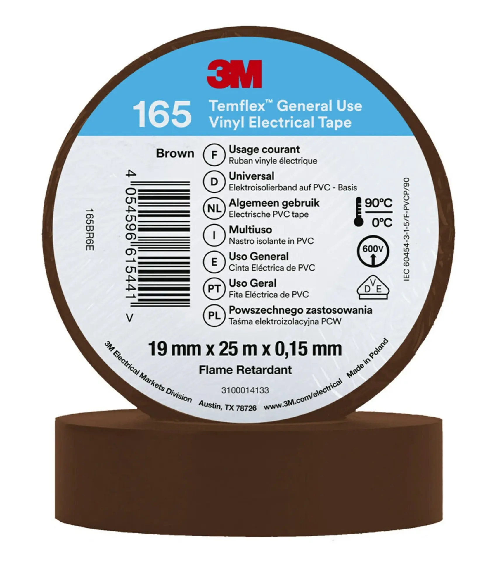 Produktfoto 1 von 3M Temflex Vinyl-Isolierband 165, Braun, 19mmx25m