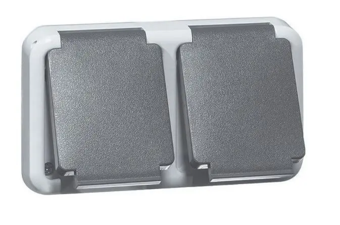 Produktfoto 1 von Steckdose SCHUKO 2fach, grau, Beschriftungsfeld