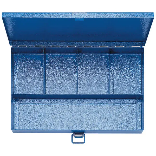 Produktfoto 1 von Stahlblechkasten ohne Inhalt, 4 kleinere u. 1 größeres Leerfach, 250x155x40mm