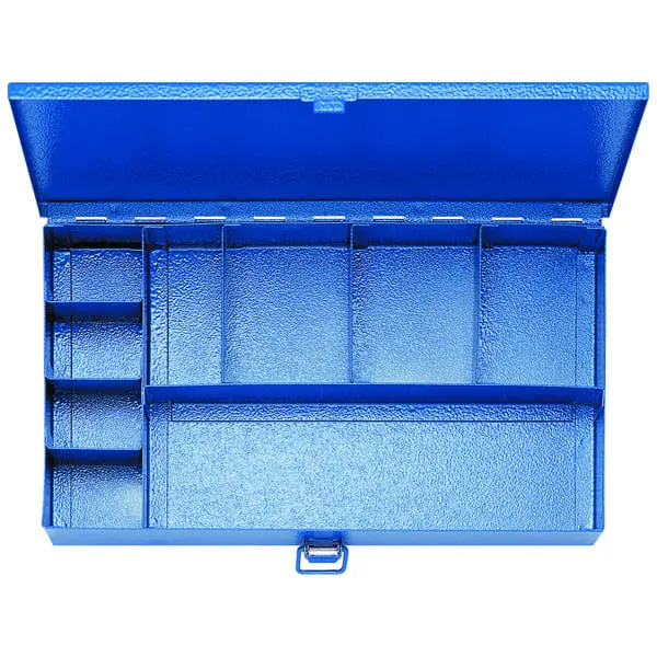 Produktfoto 1 von Stahlblechkasten ohne Inhalt, 8 kleinere u. 1 größeres Leerfach, 285x155x45mm