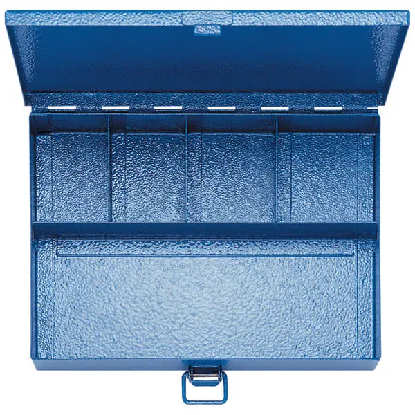 Produktfoto 1 von Stahlblechkasten ohne Inhalt, 4 kleinere u. 1 größeres Leerfach, 200x140x40mm