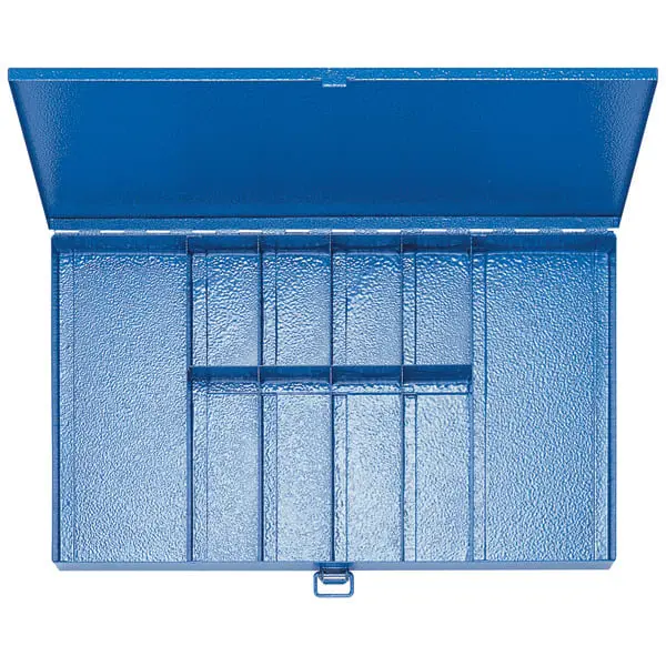 Produktfoto 1 von Stahlblechkasten ohne Inhalt, 8 kleinere u. 2 größeres Leerfach, 370x210x40mm