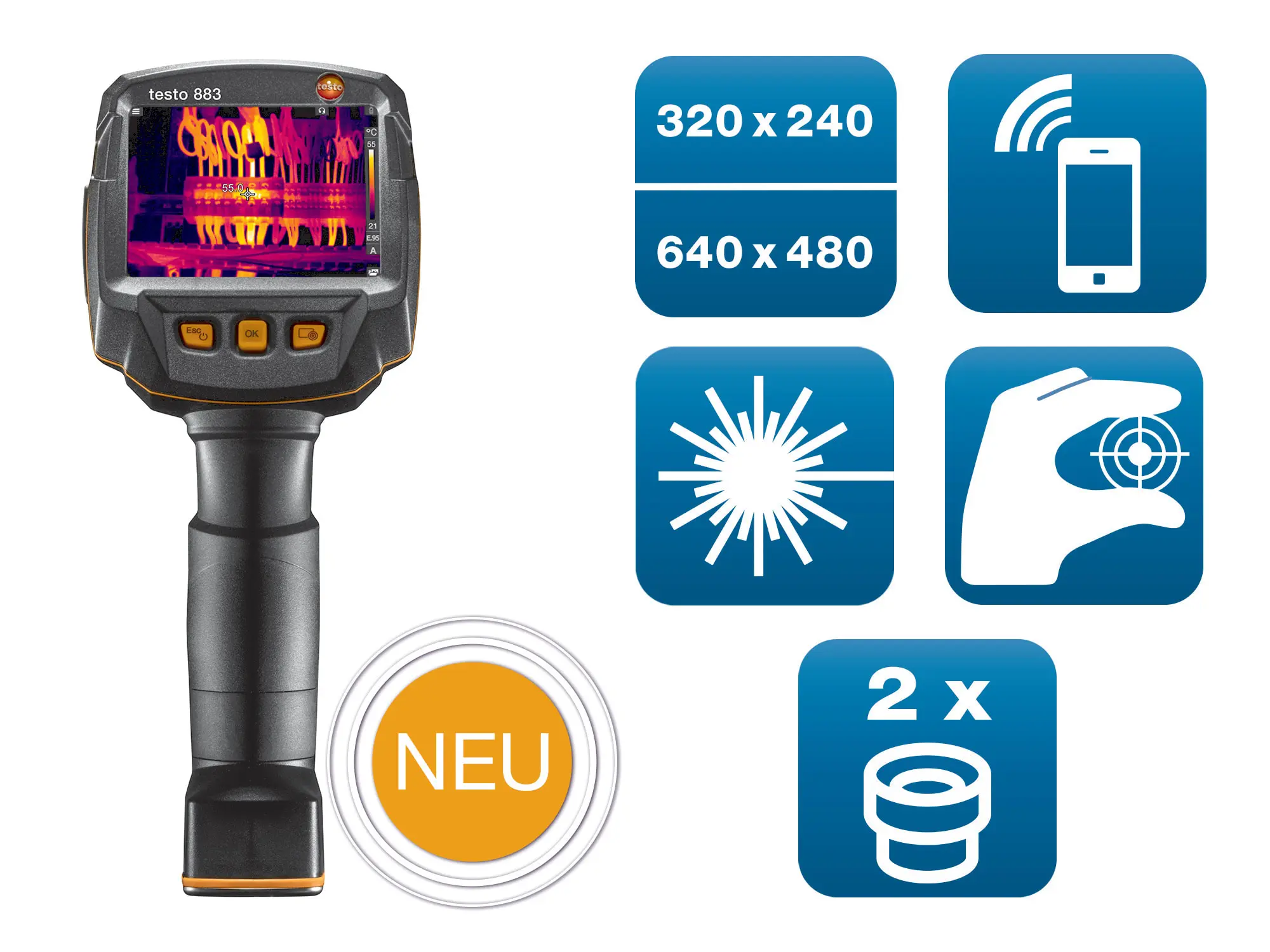 Produktfoto 1 von testo 883-1 Set Wärmebildkamera 30°+12° Objektiv 320x240Pixel 27Hz